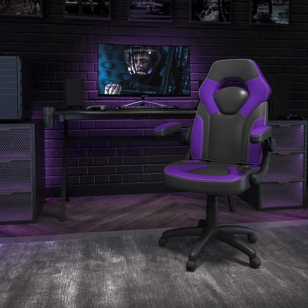 Flash Furniture X10 Gaming Chair, Ergonomic Office Chair, Height Adjustable Swivel Computer Chair with Flip-Up Arms, Purple/Black LeatherSoft CH-00095-PR-GG - main
